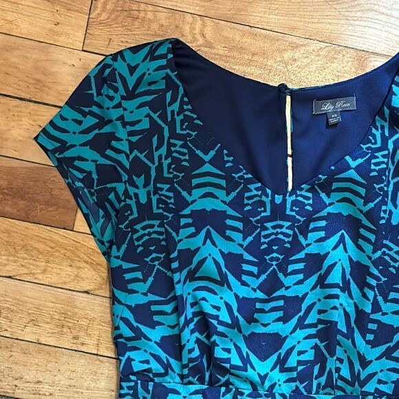 Lily Rose Women’s Dark Teal Patterned Fit and Flare short sleeve dress size XS - Picture 6 of 8